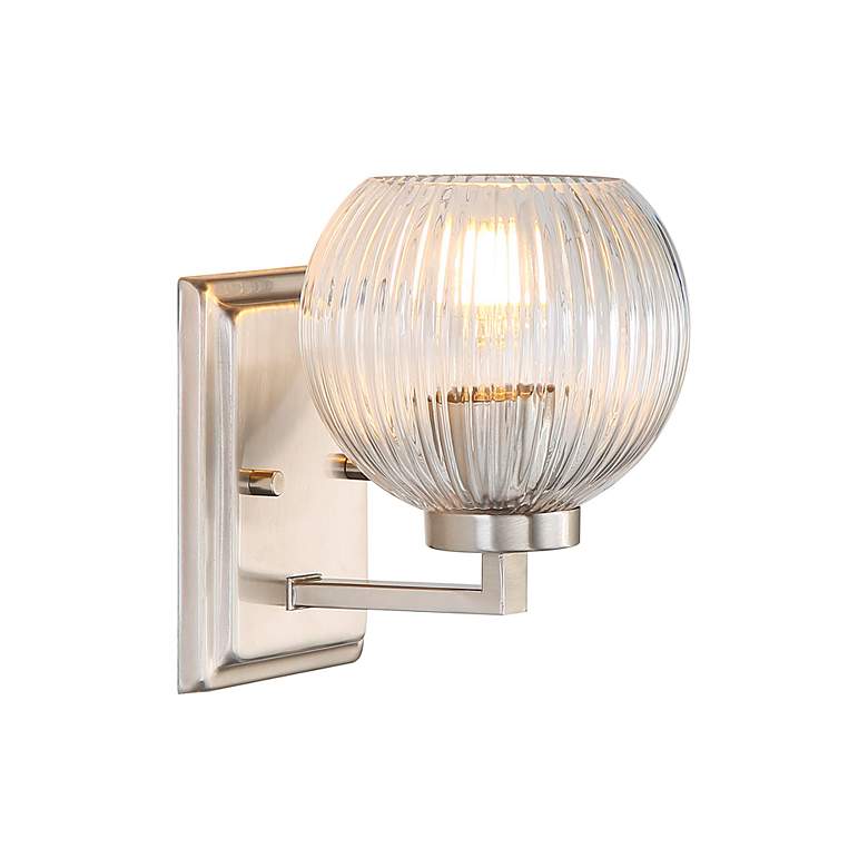 Image 6 Elliott 1-Light Vanity Light in Pewter with Ribbed Clear Shade more views