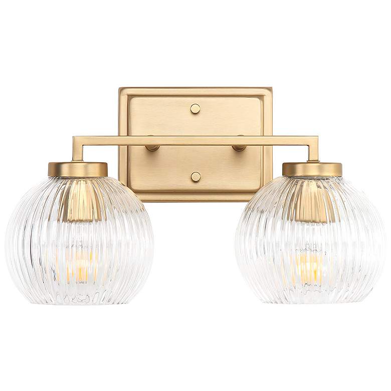 Image 1 Elliott 2-Light Vanity Light in Brushed Cham Bronze with Ribbed Clear Shade