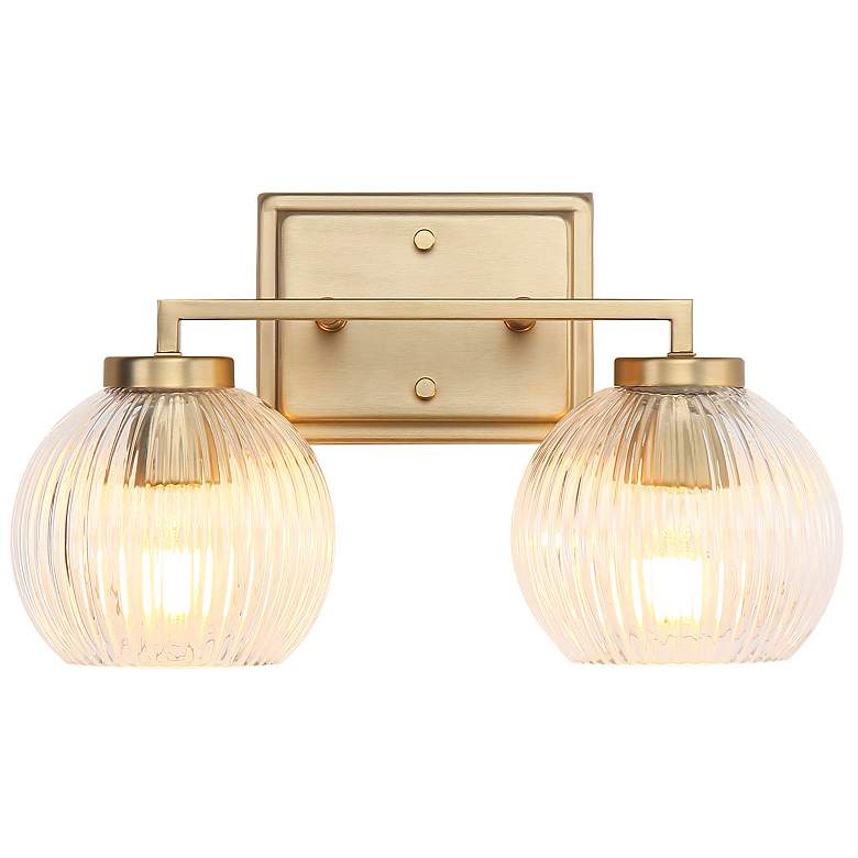 Image 2 Elliott 2-Light Vanity Light in Brushed Cham Bronze with Ribbed Clear Shade more views