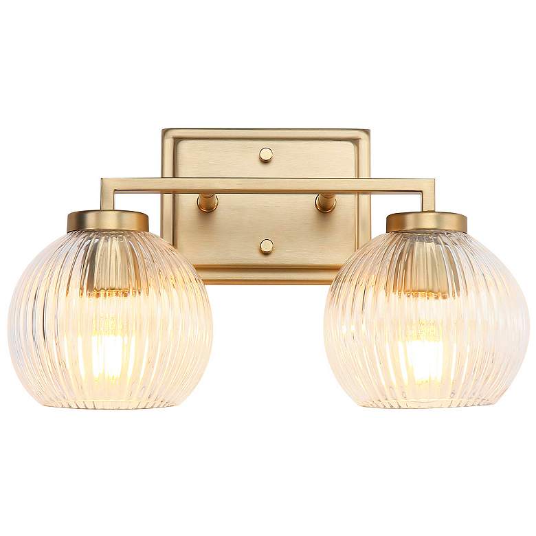 Image 4 Elliott 2-Light Vanity Light in Brushed Cham Bronze with Ribbed Clear Shade more views