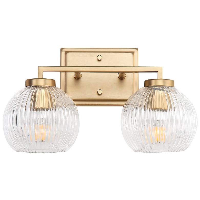Image 5 Elliott 2-Light Vanity Light in Brushed Cham Bronze with Ribbed Clear Shade more views