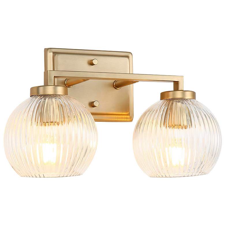 Image 6 Elliott 2-Light Vanity Light in Brushed Cham Bronze with Ribbed Clear Shade more views