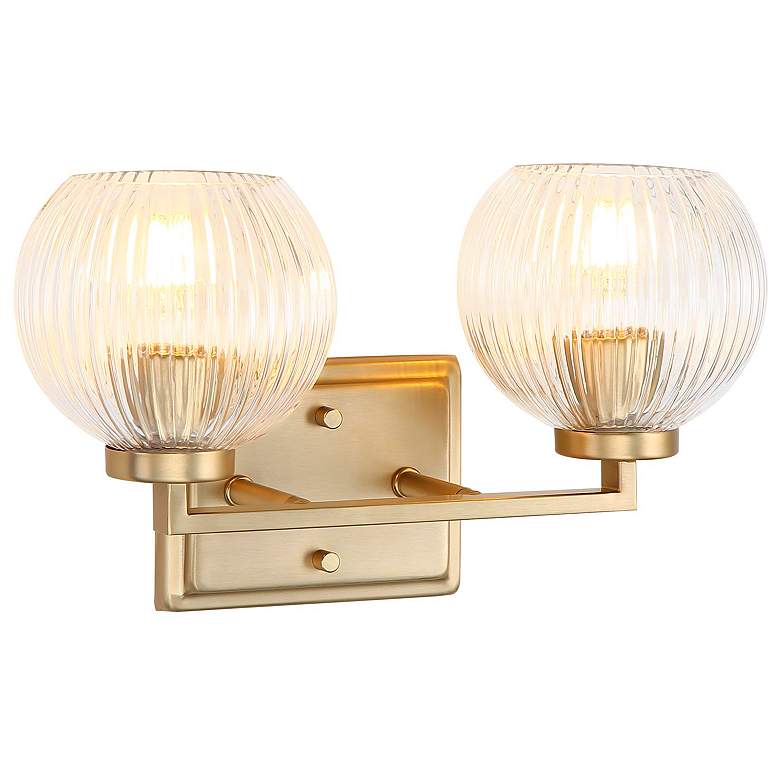 Image 7 Elliott 2-Light Vanity Light in Brushed Cham Bronze with Ribbed Clear Shade more views