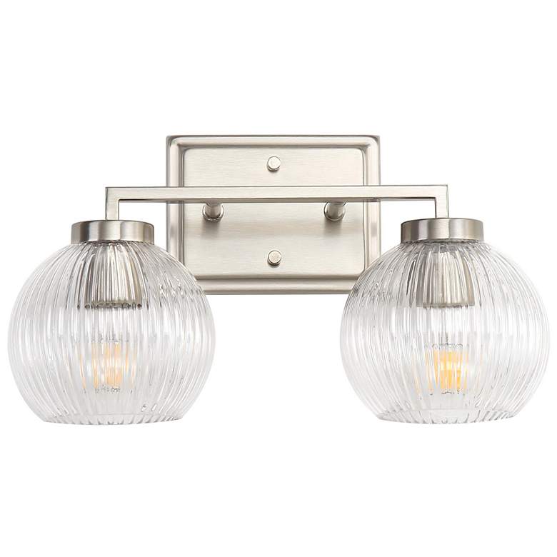 Image 1 Elliott 2-Light Vanity Light in Pewter with Ribbed Clear Shade