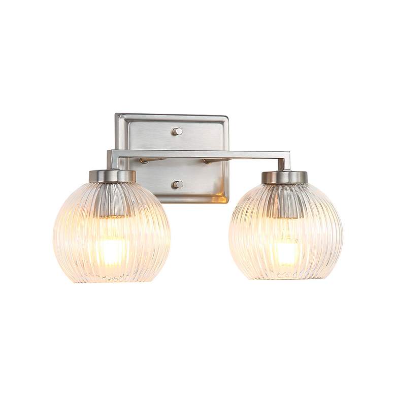 Image 5 Elliott 2-Light Vanity Light in Pewter with Ribbed Clear Shade more views
