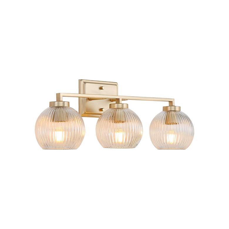 Image 3 Elliott 3-Light Vanity Light in Brushed Cham Bronze with Ribbed Clear Shade more views