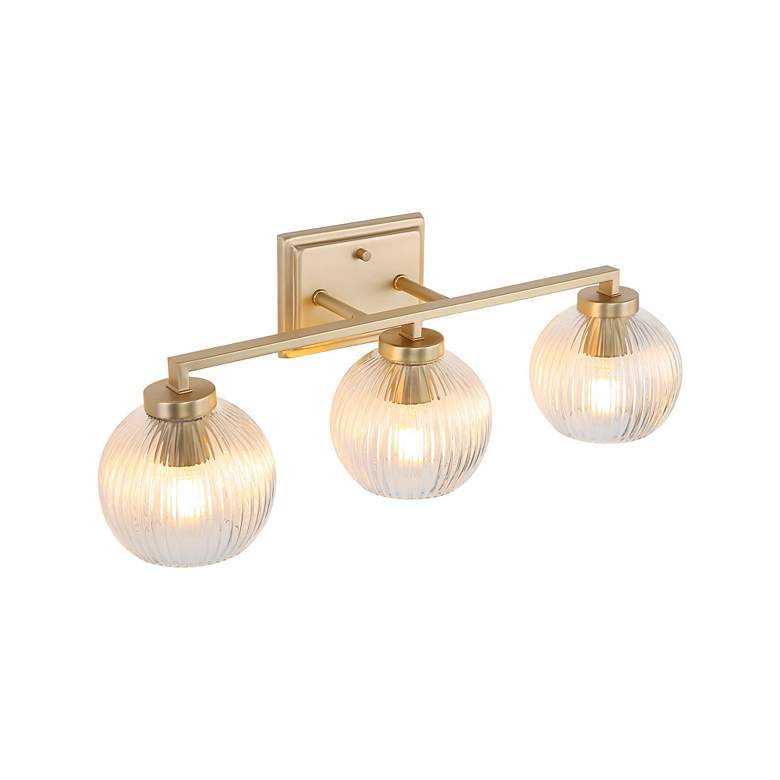 Image 4 Elliott 3-Light Vanity Light in Brushed Cham Bronze with Ribbed Clear Shade more views