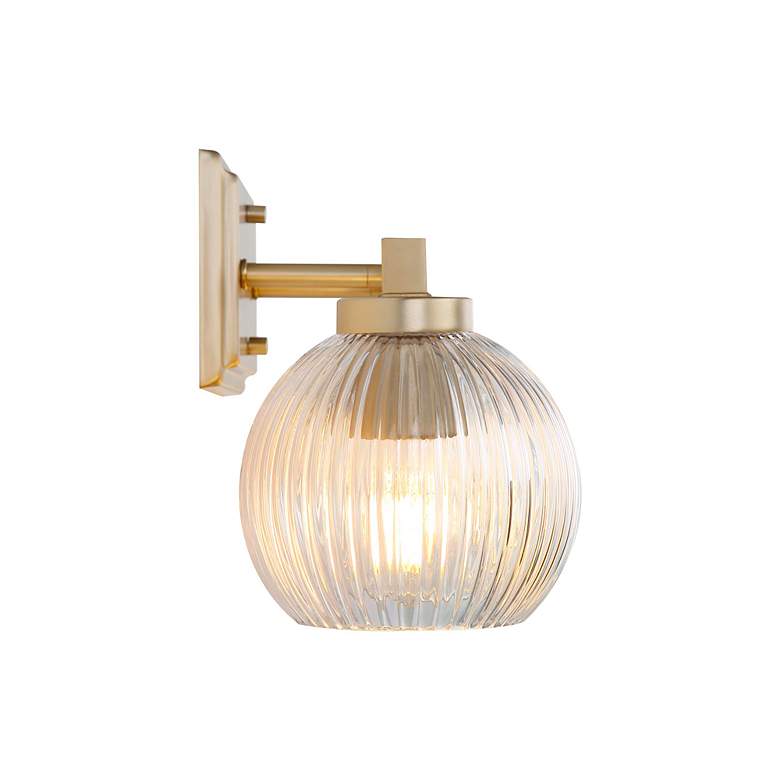 Image 7 Elliott 3-Light Vanity Light in Brushed Cham Bronze with Ribbed Clear Shade more views
