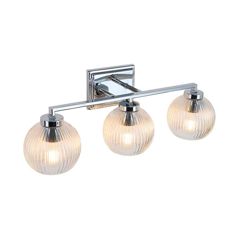 Image 4 Elliott 3-Light Vanity Light in Chrome with Ribbed Clear Shade more views