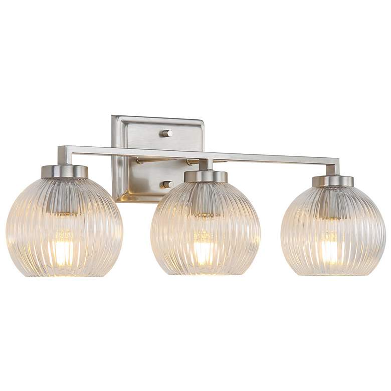 Image 1 Elliott 3-Light Vanity Light in Pewter with Ribbed Clear Shade