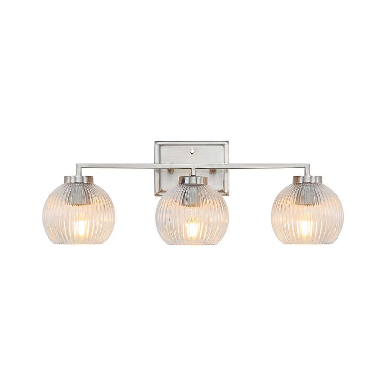 Image 2 Elliott 3-Light Vanity Light in Pewter with Ribbed Clear Shade more views