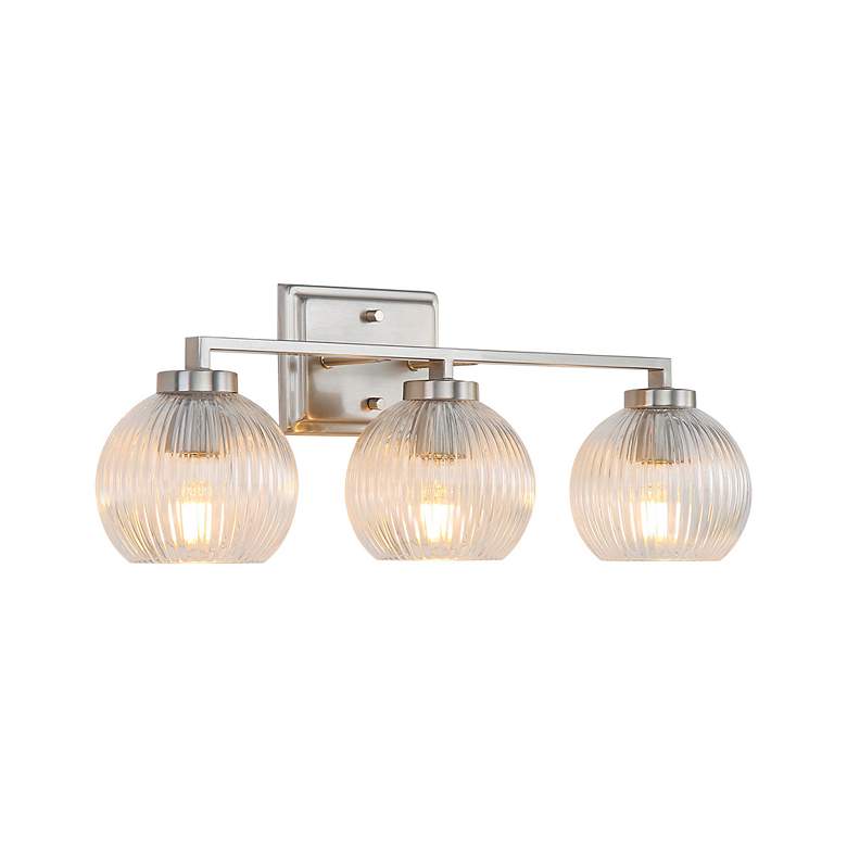 Image 5 Elliott 3-Light Vanity Light in Pewter with Ribbed Clear Shade more views