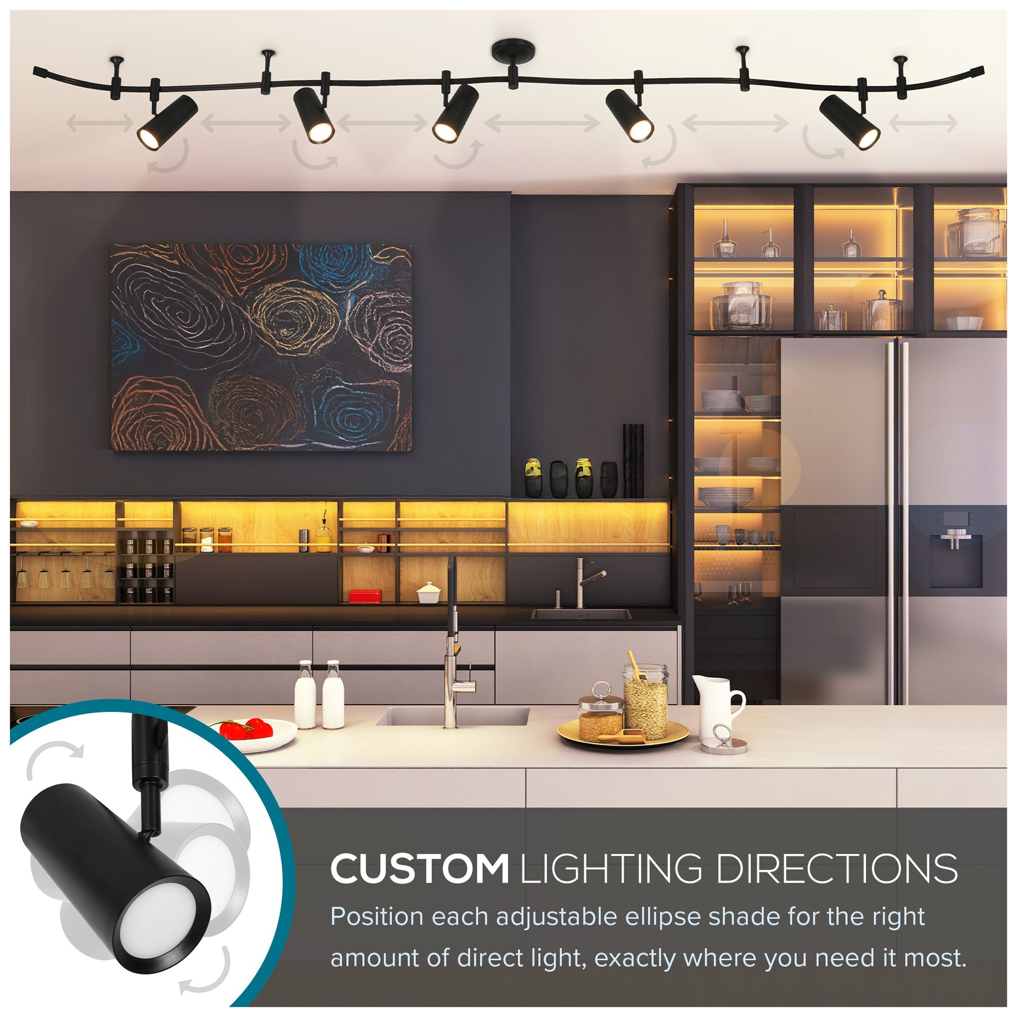 Ellipse 96" Wide 5-Light Black LED Flex Track