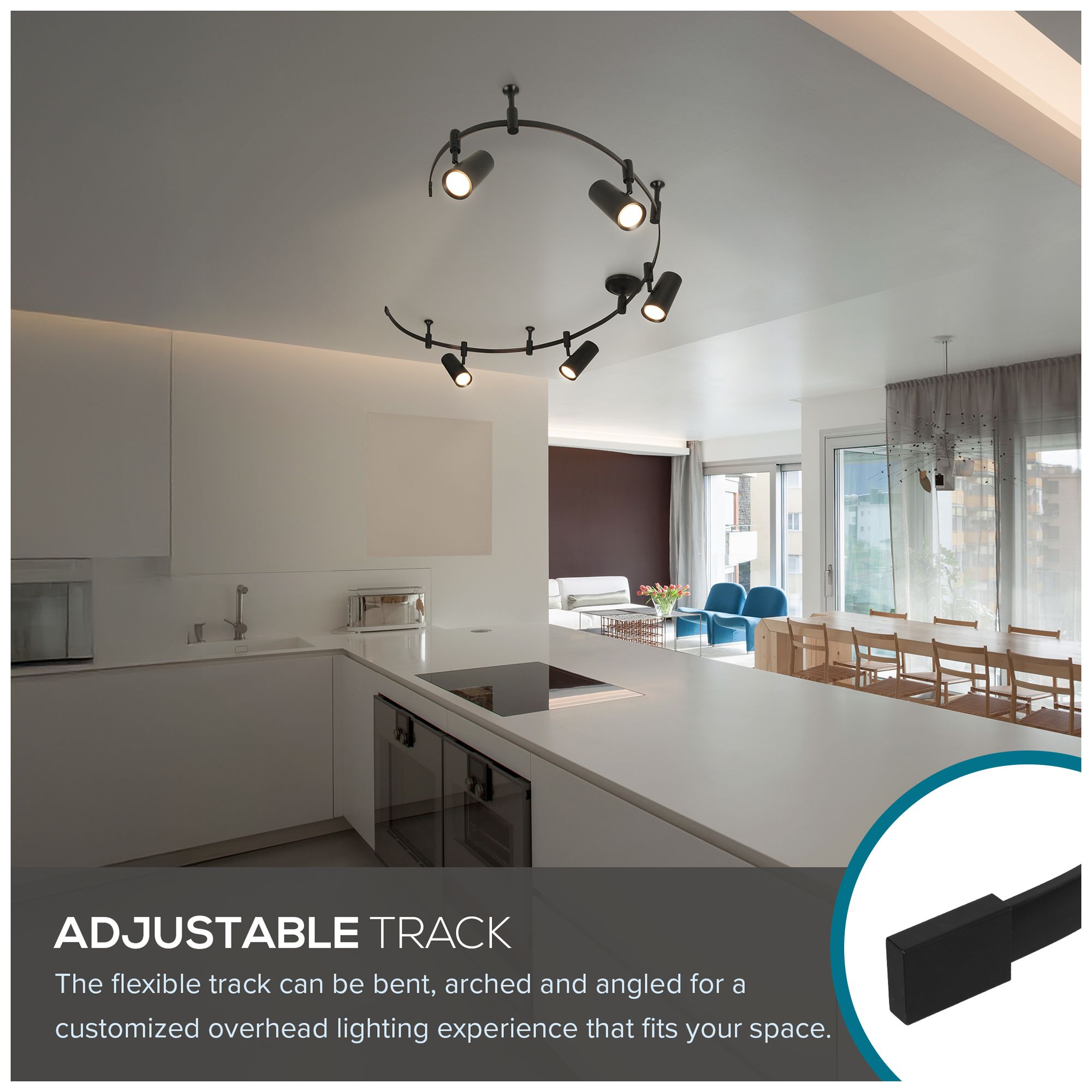 Ellipse 96" Wide 5-Light Black LED Flex Track