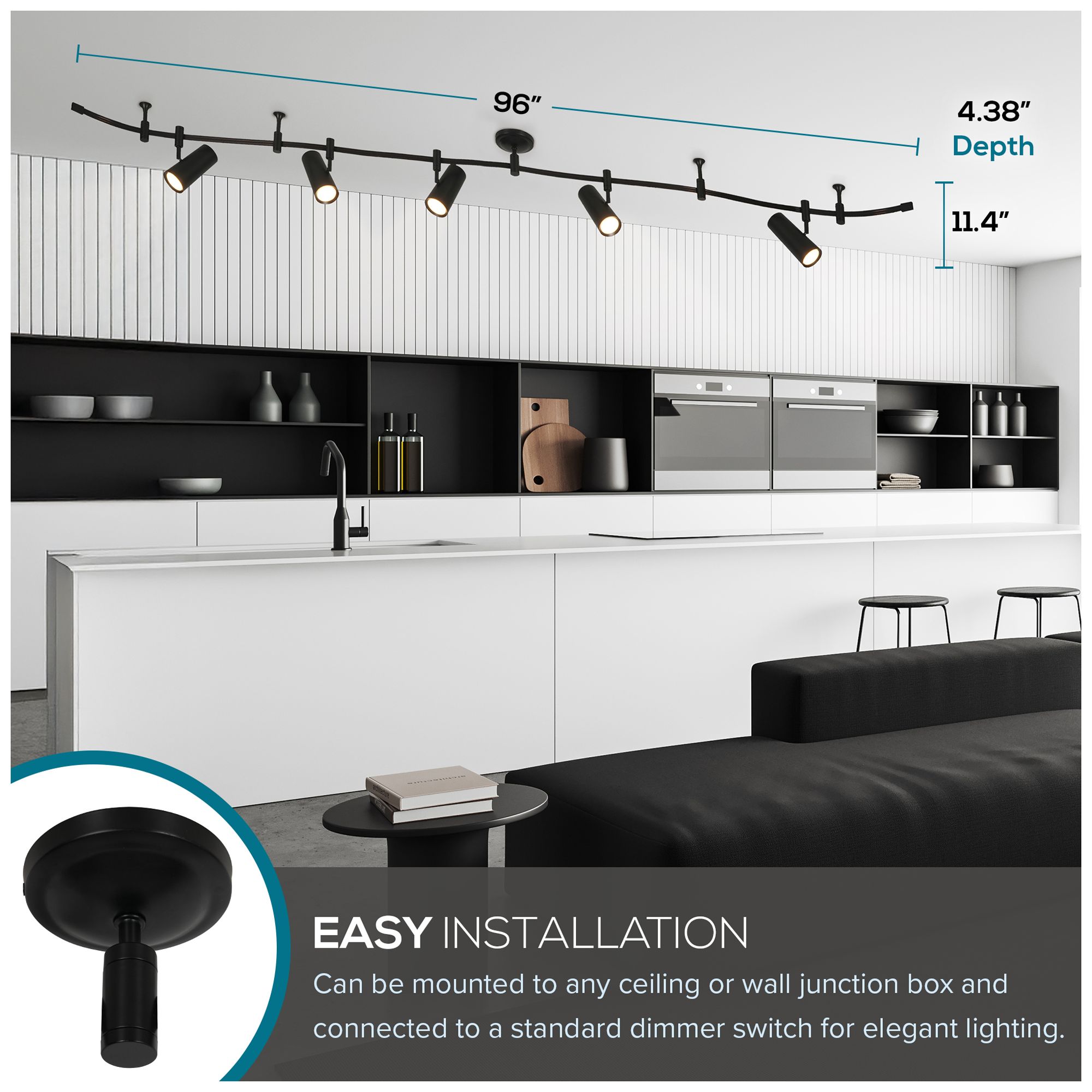 Ellipse 96" Wide 5-Light Black LED Flex Track