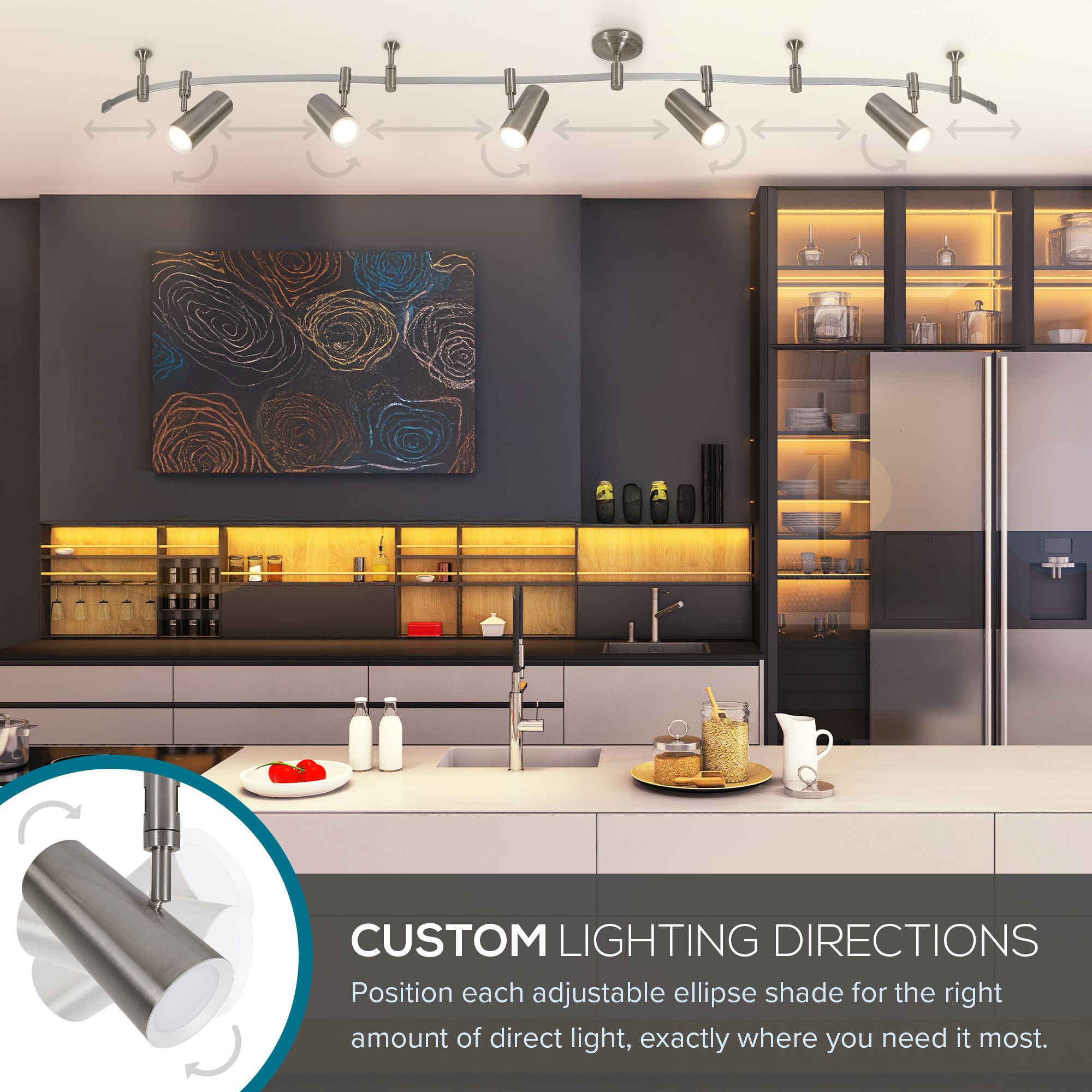 Ellipse 96" Wide 5-Light Brushed Nickel LED Flex Track