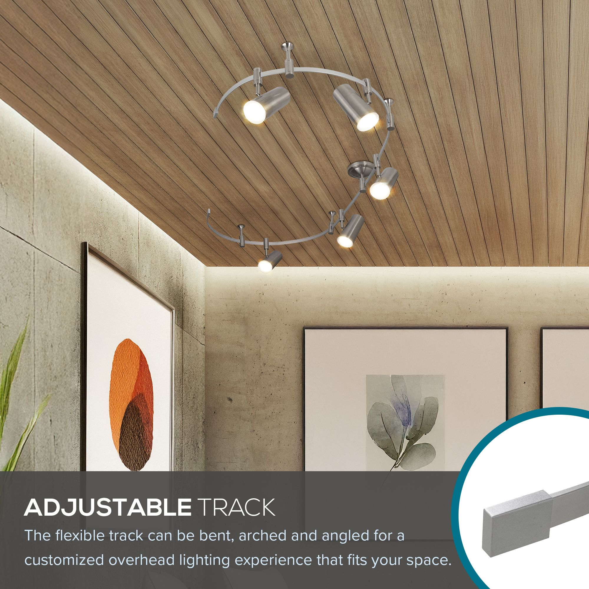 Ellipse 96" Wide 5-Light Brushed Nickel LED Flex Track