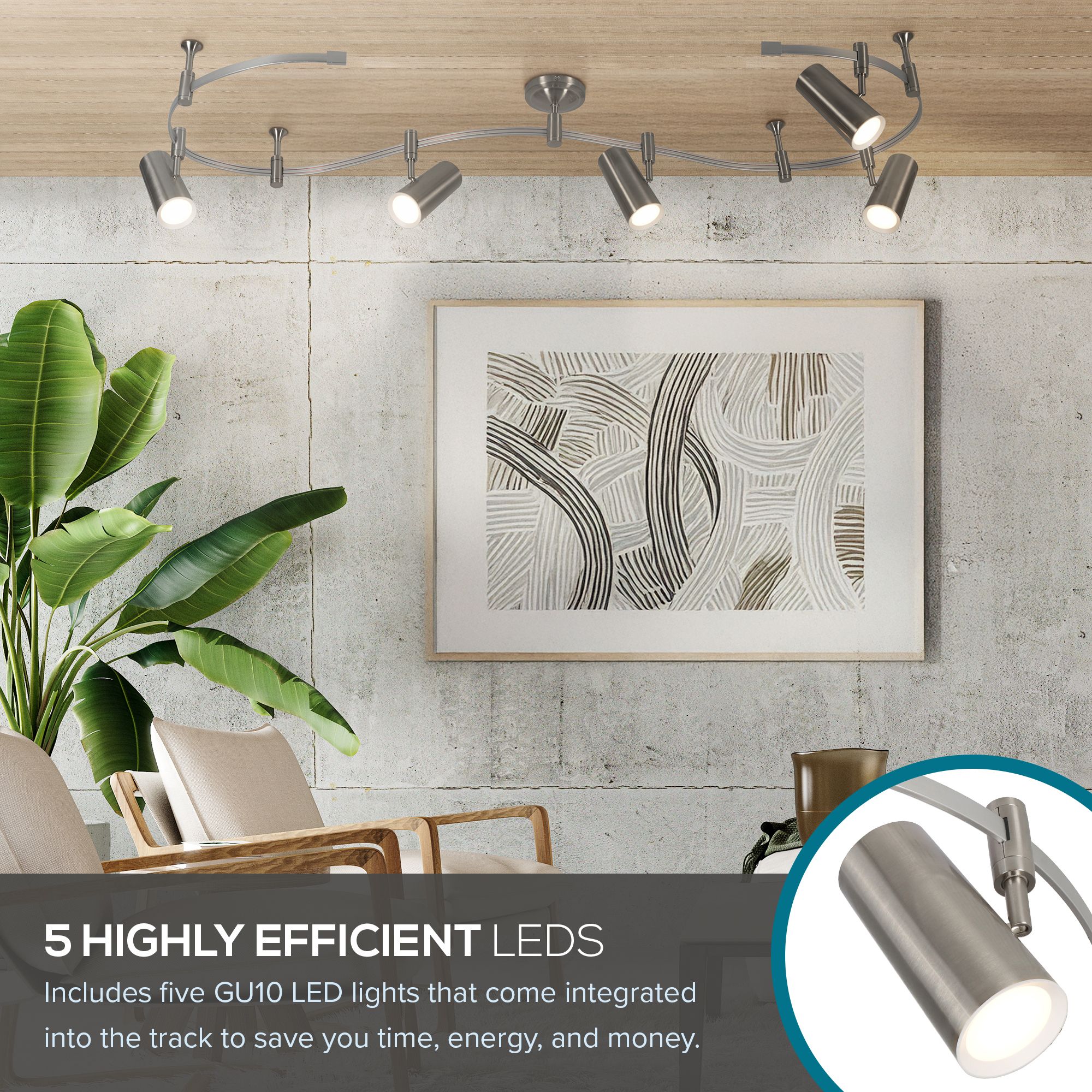 Ellipse 96" Wide 5-Light Brushed Nickel LED Flex Track