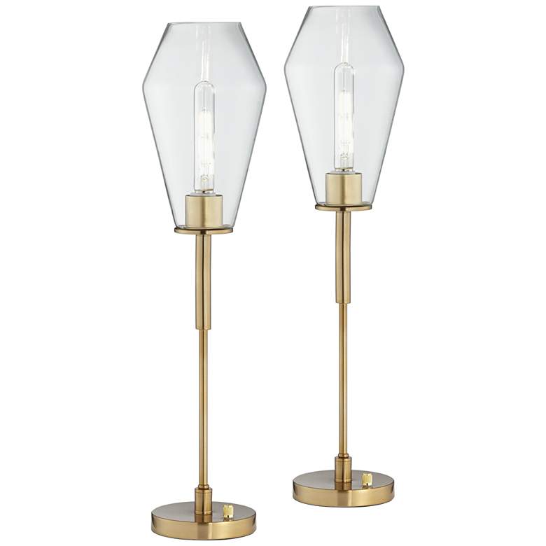 Image 2 Ellis 28" High Gold Metal Uplight Console Table Lamps Set of 2