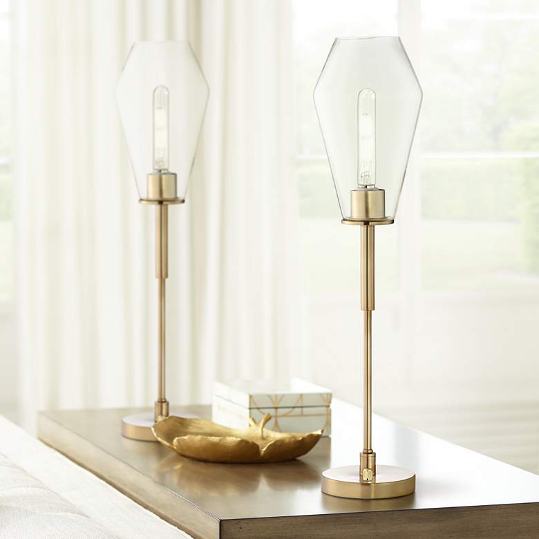 Image 1 Ellis 28" High Gold Metal Uplight Console Table Lamps Set of 2