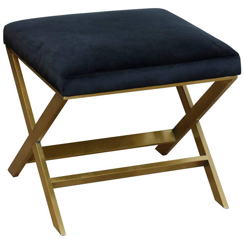 Image 1 Ellis Black Velvet Ottoman - Brushed Gold Legs