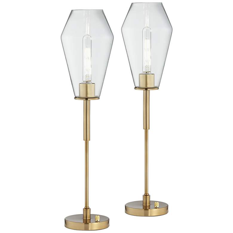 Image 2 Ellis Gold Metal Uplight Console Table Lamps Set of 2