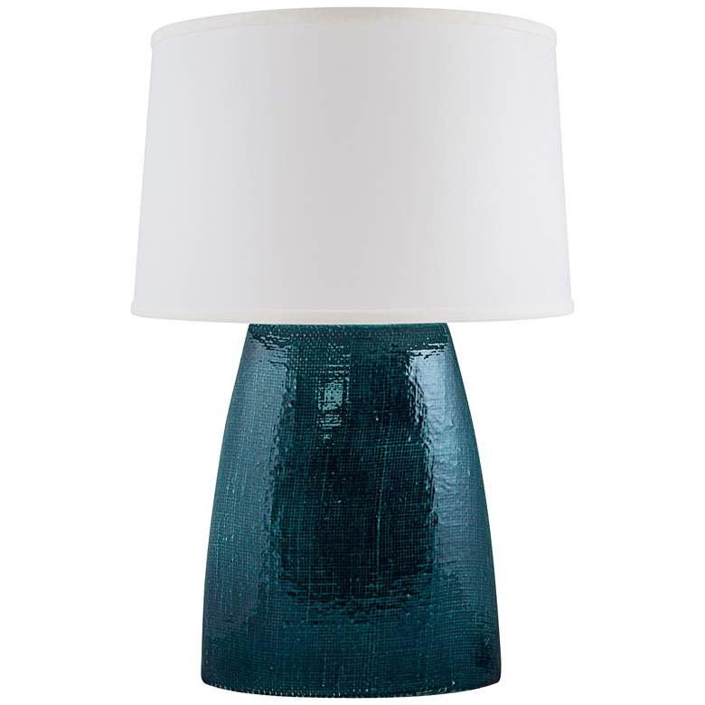 Image 1 Ellis Tropical Turquoise Gloss Burlap Ceramic Table Lamp