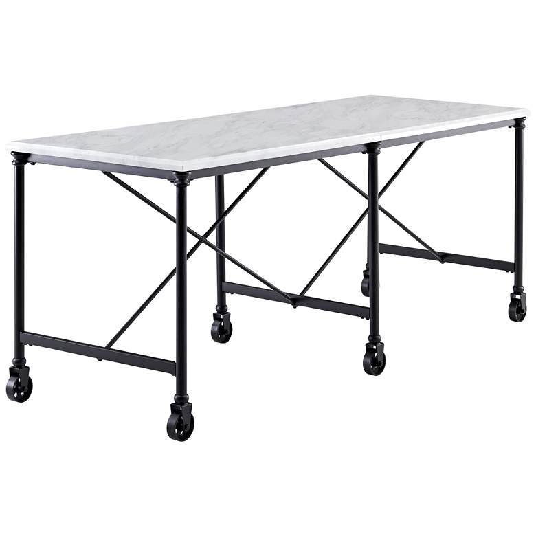 Image 2 Ellisman 70 inch Wide Faux Stone Rolling Kitchen Island Cart or Bar Table