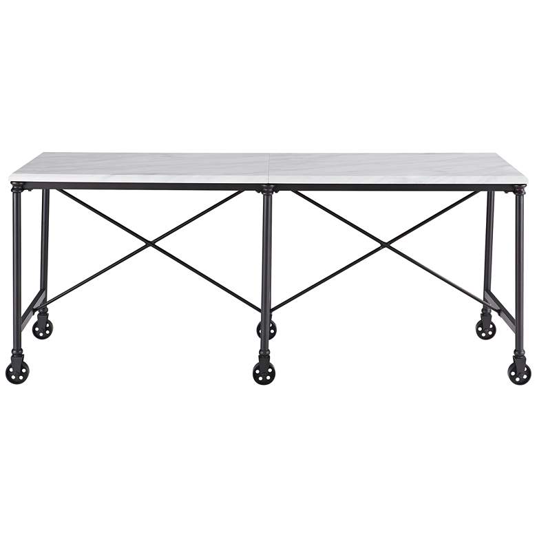 Image 3 Ellisman 70 inch Wide Faux Stone Rolling Kitchen Island Cart or Bar Table more views