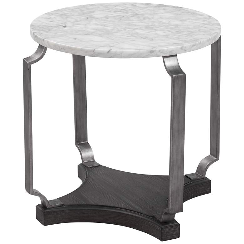 Image 1 Ellison 24" Brushed Pewter and White Marble End Table