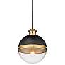 1_Ellmira 11" Wide Matte Black and Antique Brass Mini Pendant