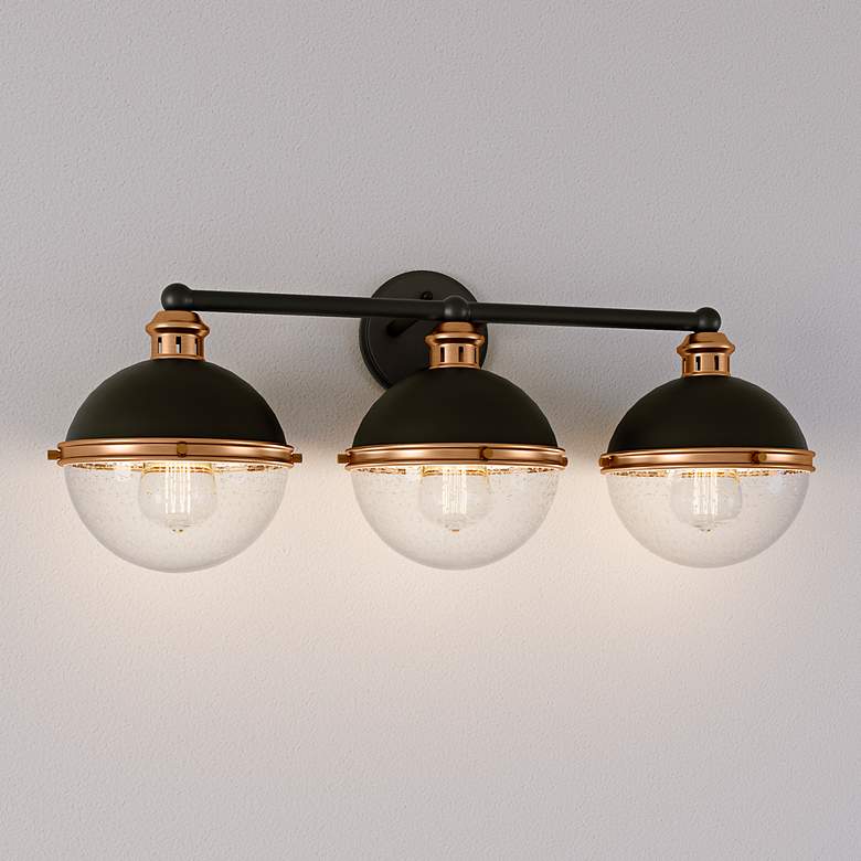 Image 1 Ellmira 24"W Matte Black and Aged Brass 3-Light Bath Light