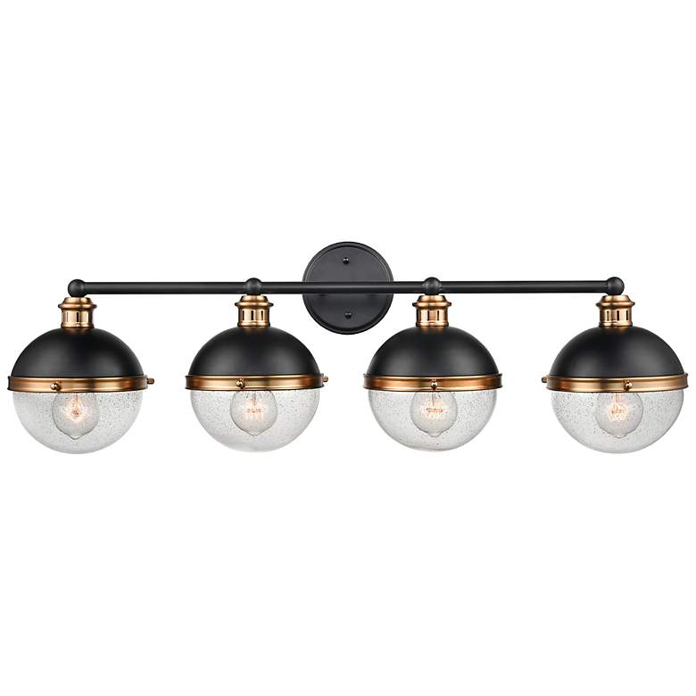Image 1 Ellmira 33"W Matte Black and Aged Brass 4-Light Bath Light