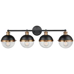 Ellmira 33"W Matte Black and Aged Brass 4-Light Bath Light