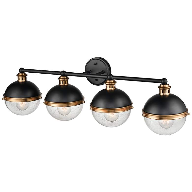 Image 4 Ellmira 33"W Matte Black and Aged Brass 4-Light Bath Light more views