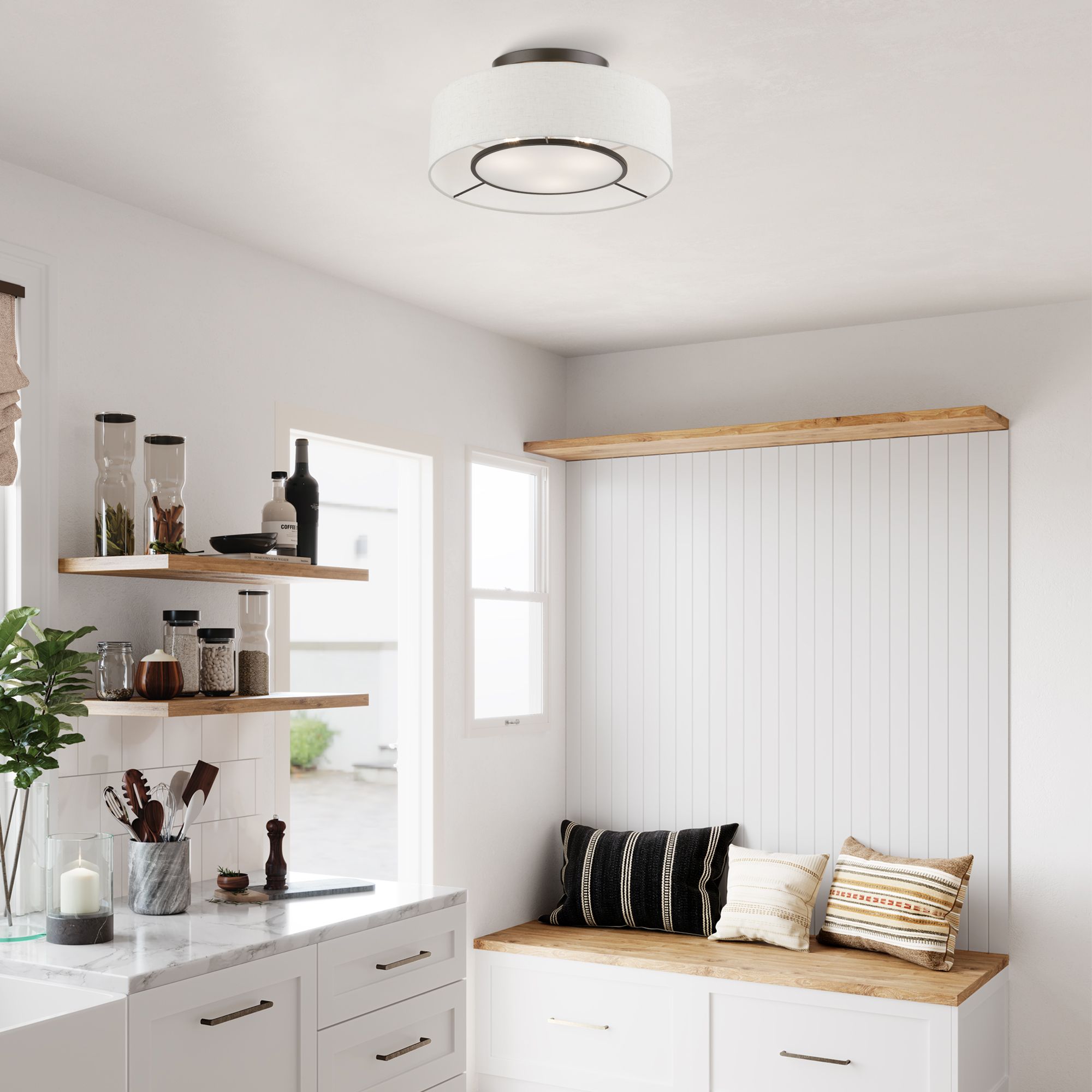 Ellsworth 17" Wide English Bronze Drum Ceiling Light