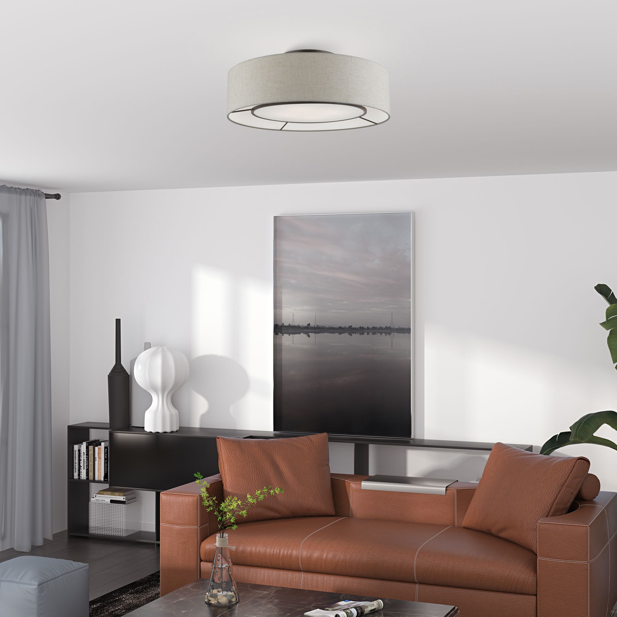 Ellsworth 21" Wide English Bronze Drum Ceiling Light in scene