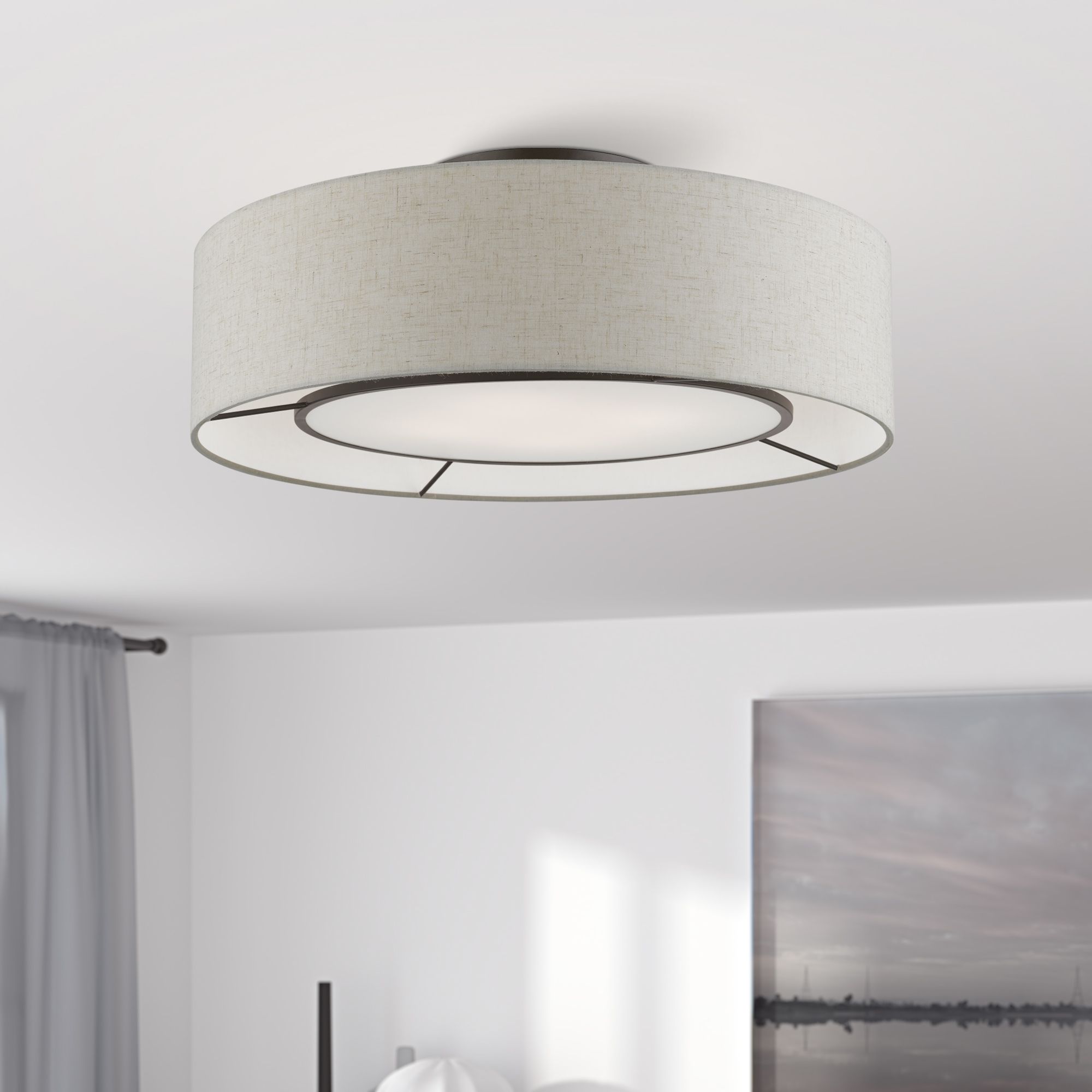 Ellsworth 21" Wide English Bronze Drum Ceiling Light in scene