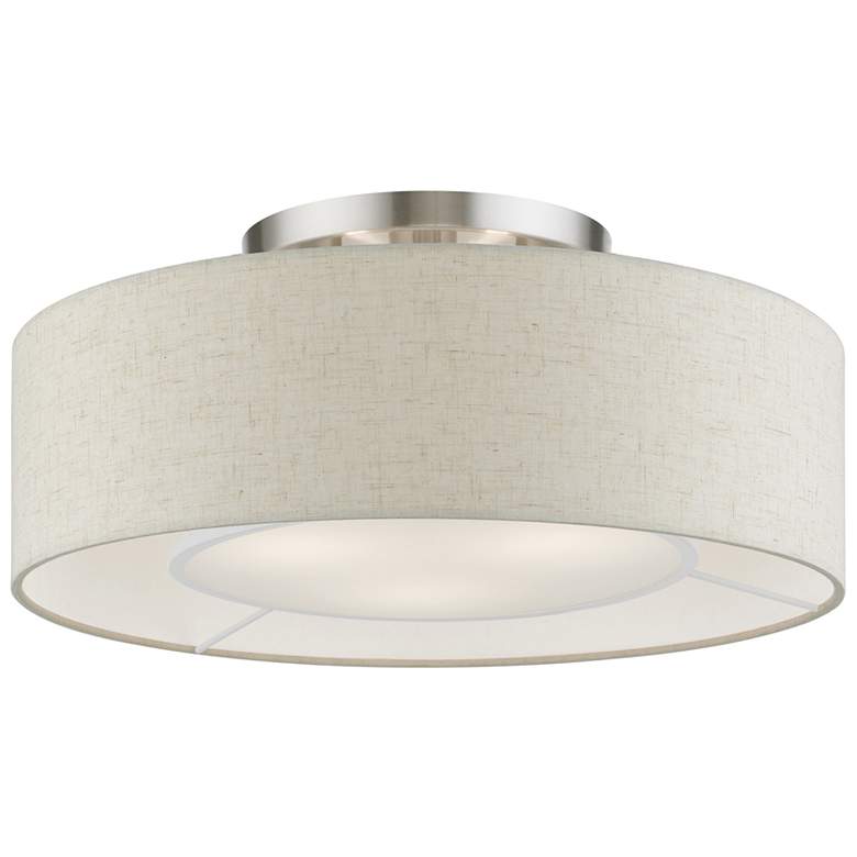 Image 1 Ellsworth 3 Light Brushed Nickel with Shiny White Accents Semi-Flush