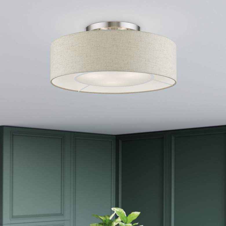 Image 1 Ellsworth 3 Light Brushed Nickel with Shiny White Accents Semi-Flush