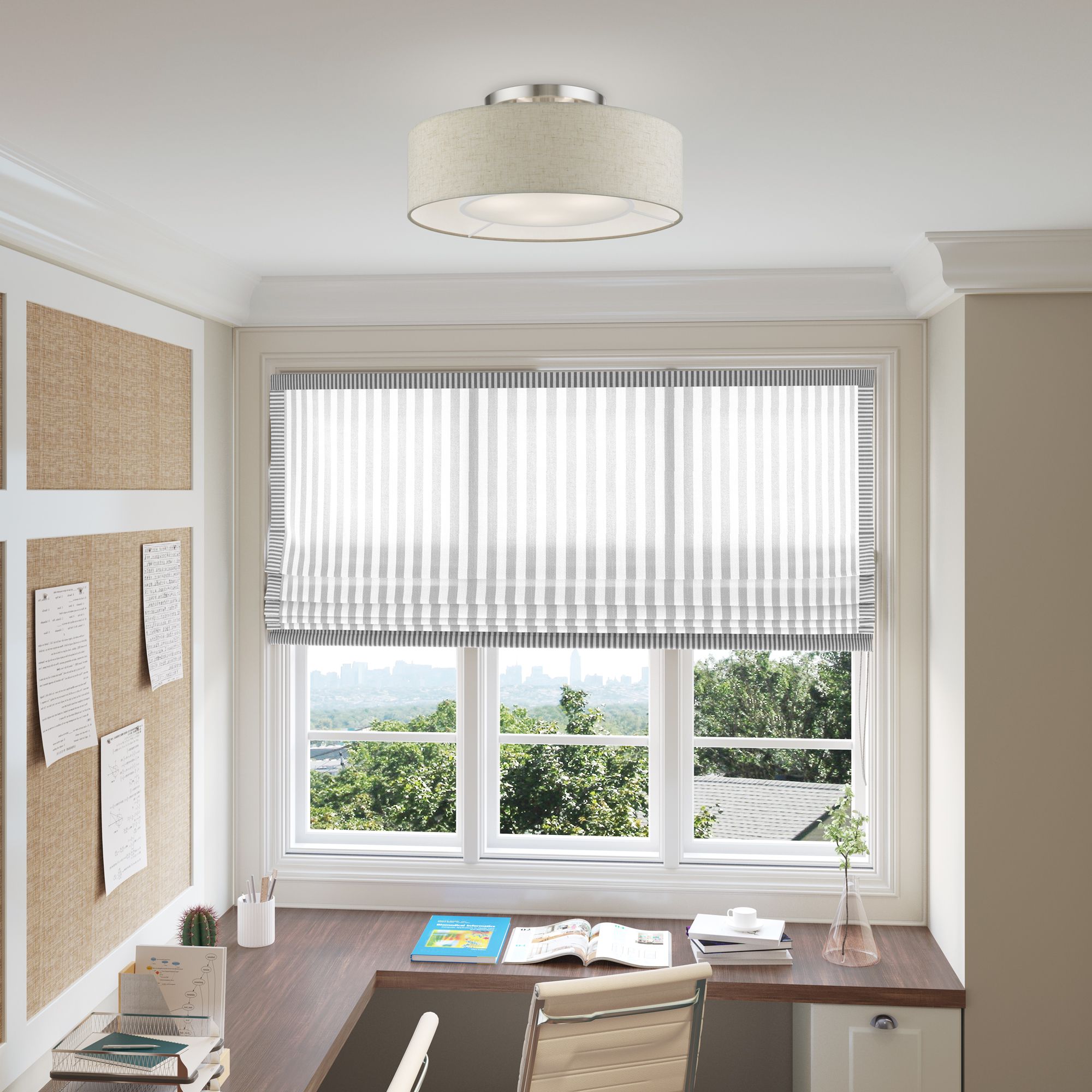 Ellsworth 3 Light Brushed Nickel with Shiny White Accents Semi-Flush