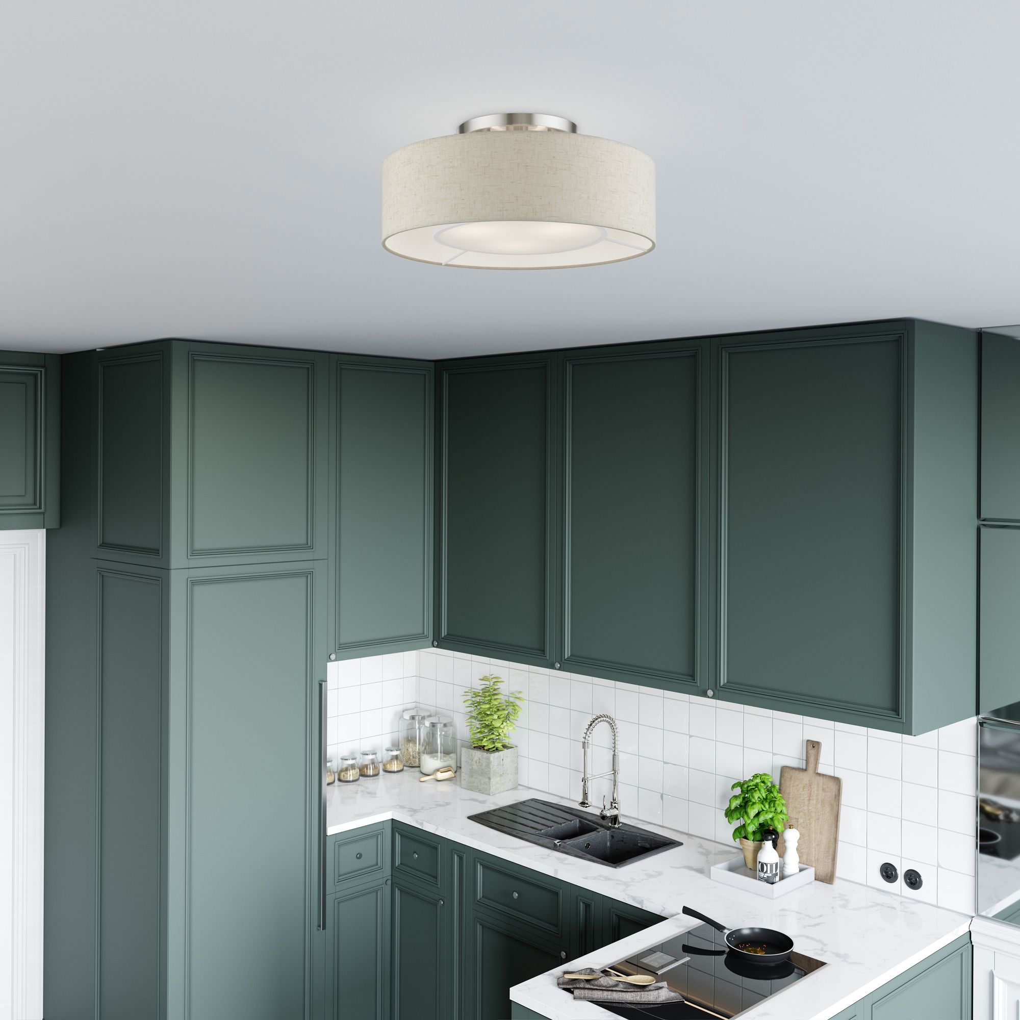 Ellsworth 3 Light Brushed Nickel with Shiny White Accents Semi-Flush