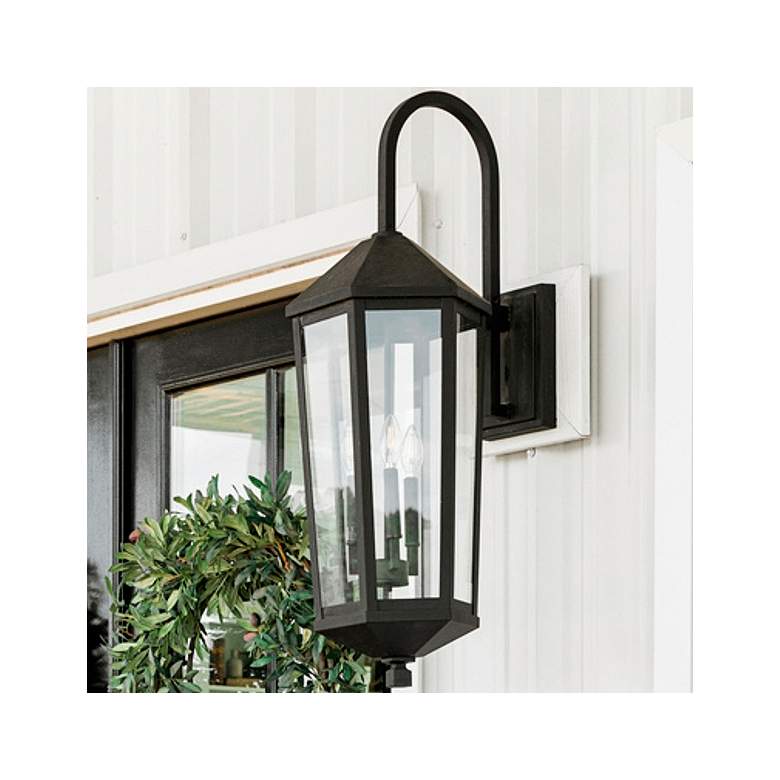 Image 1 Ellsworth 36" High Black 3-Light Outdoor Lantern Wall Light