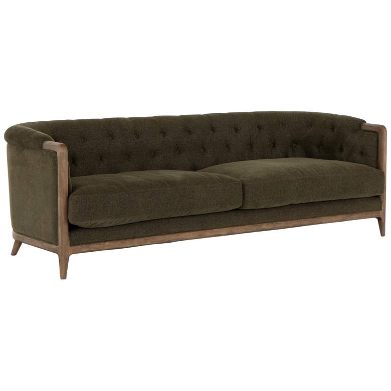Ellsworth 91 inch Wide Green Traditional Exposed Parawood Tufted Sofa