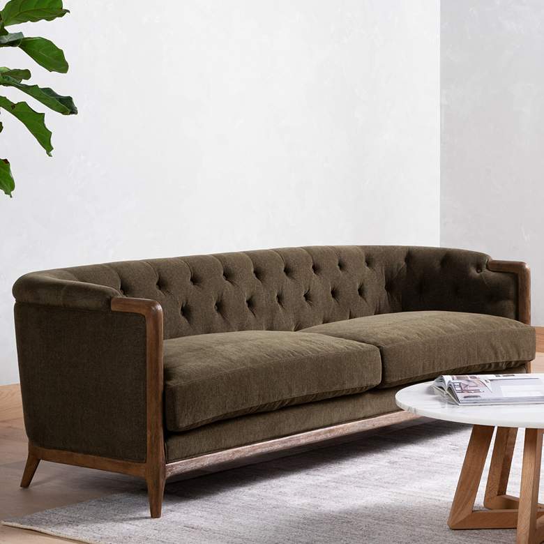 Image 1 Ellsworth 91" Wide Green Traditional Exposed Parawood Tufted Sofa