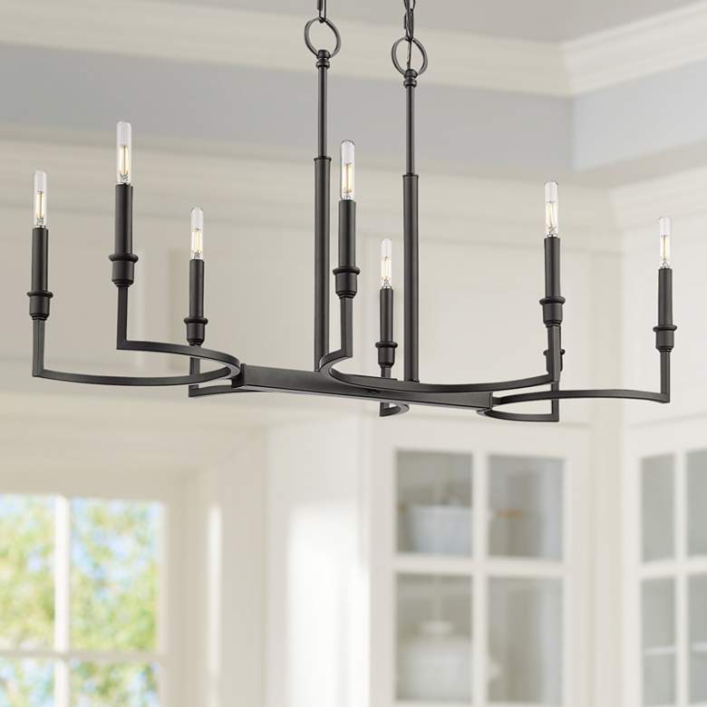 Image 1 Ellyn 35 1/4"W Matte Black 8-Light Linear Island Pendant