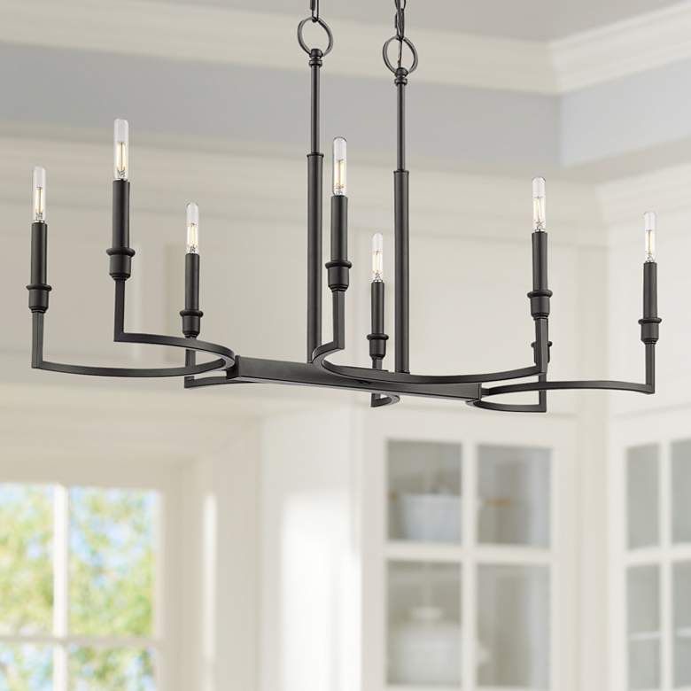 Image 1 Ellyn 35 1/4 inchW Matte Black 8-Light Linear Island Pendant