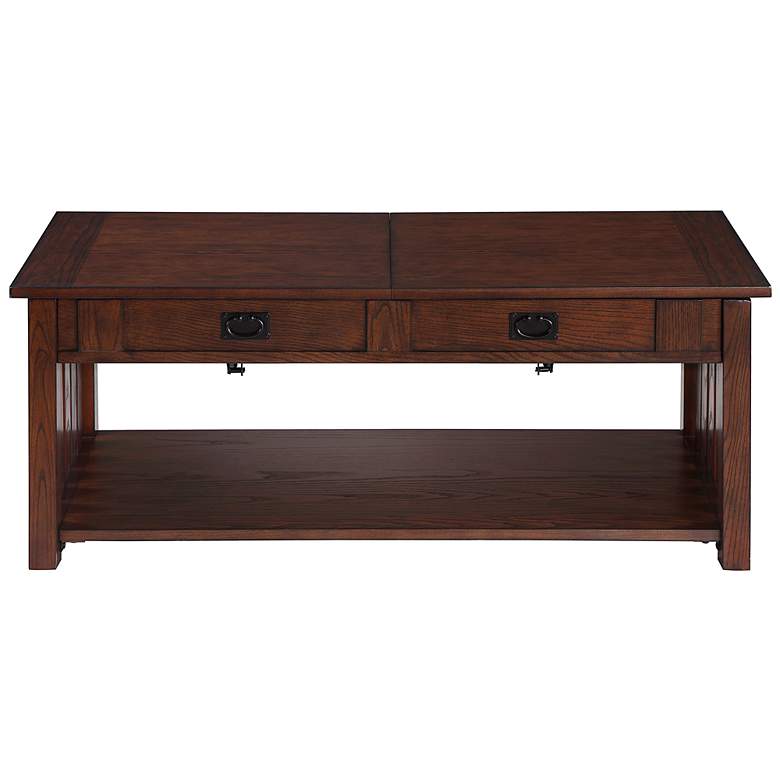 Image 6 Elm 46" Wide Dark Oak 2-Drawer Coffee Table with Lift-Top more views
