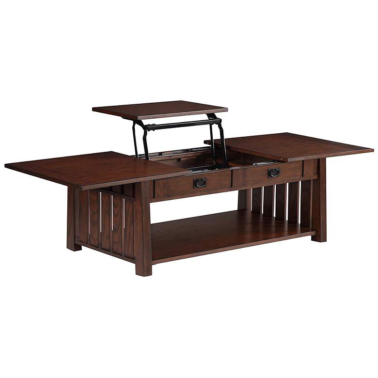 Image 7 Elm 46" Wide Dark Oak 2-Drawer Coffee Table with Lift-Top more views