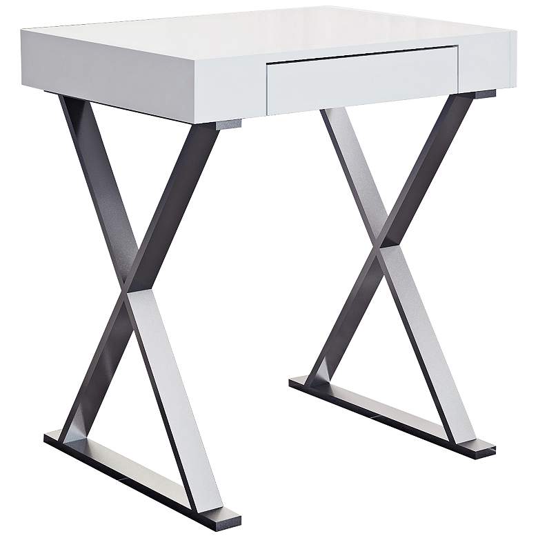Image 1 Elm High Gloss White Wood and Stainless Steel 1-Drawer Desk